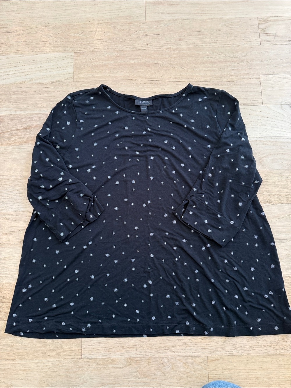 J. Jill Black 3/4 Sleeve Top with Small White Dot Floral Print